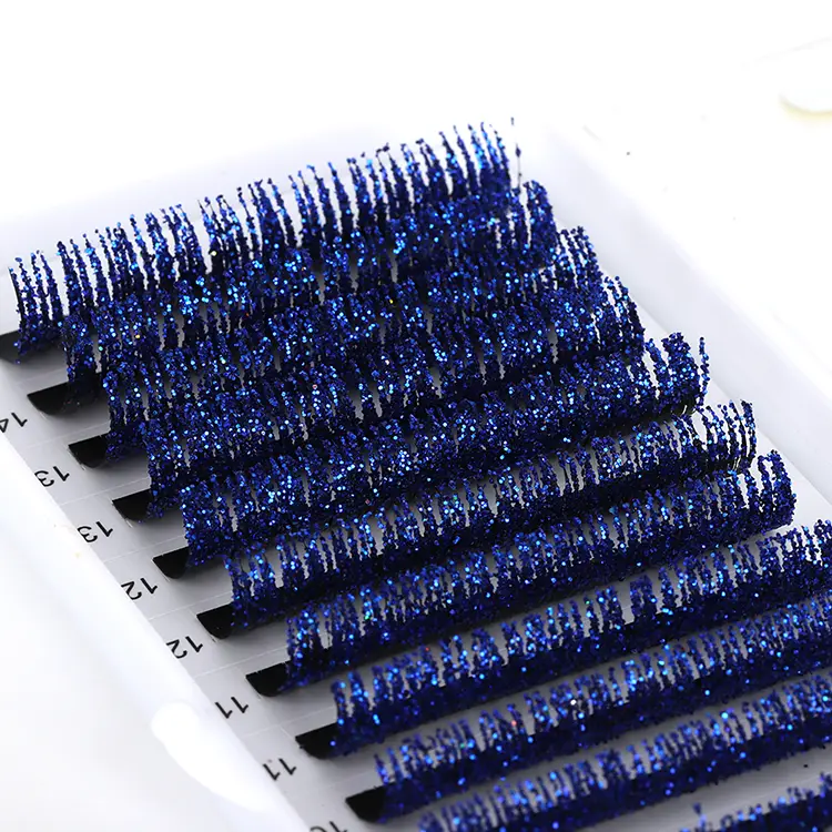 Vassoio per estensione per ciglia blu glitter